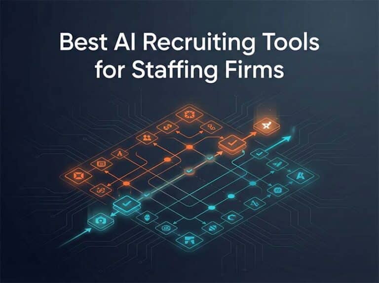 Best AI recruiting tools for staffing firms - comparison visualization with tool evaluation grid on dark background