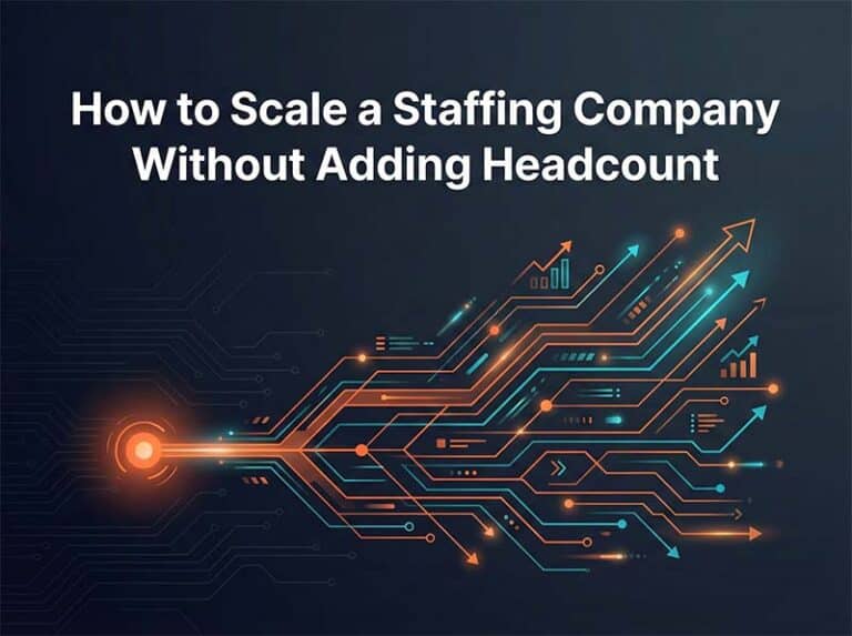 How to scale a staffing company without adding headcount - abstract data visualization with dark background and orange teal accents